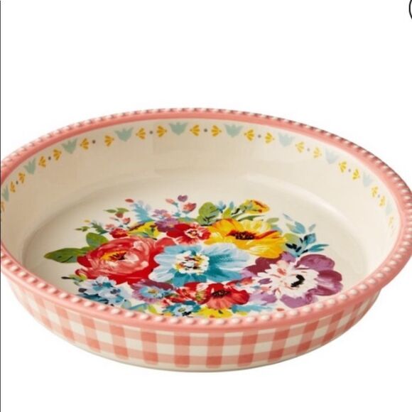 The Pioneer Woman Sweet Romance Blossoms pink gingham 9 inch baking dish - Picture 3 of 6